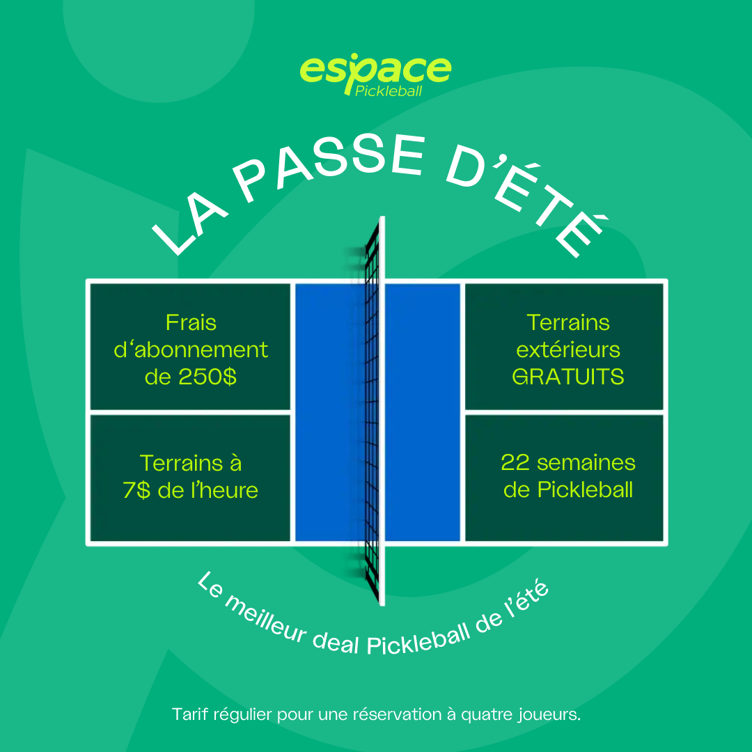 La passe d'été Espace Pickleball - Abonnement de 5 mois (Dépôt de 50$ - premier mois)